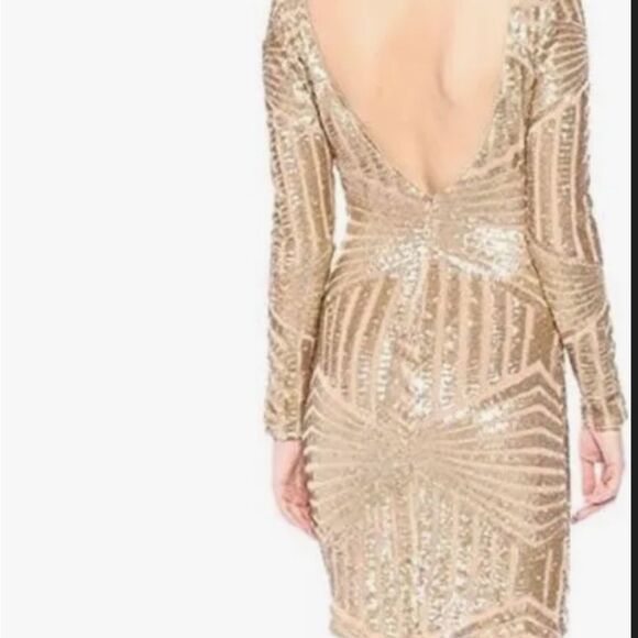 Dress the Population Gold Long Sleeve Sequin Dress holiday new years stretchy-M - Picture 3 of 11